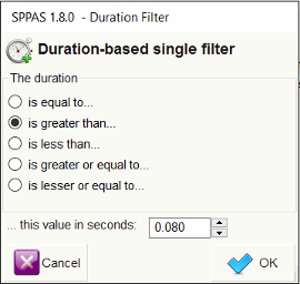 Frame to create a filter on annotation durations: filter annotations that are during more that
 80 ms