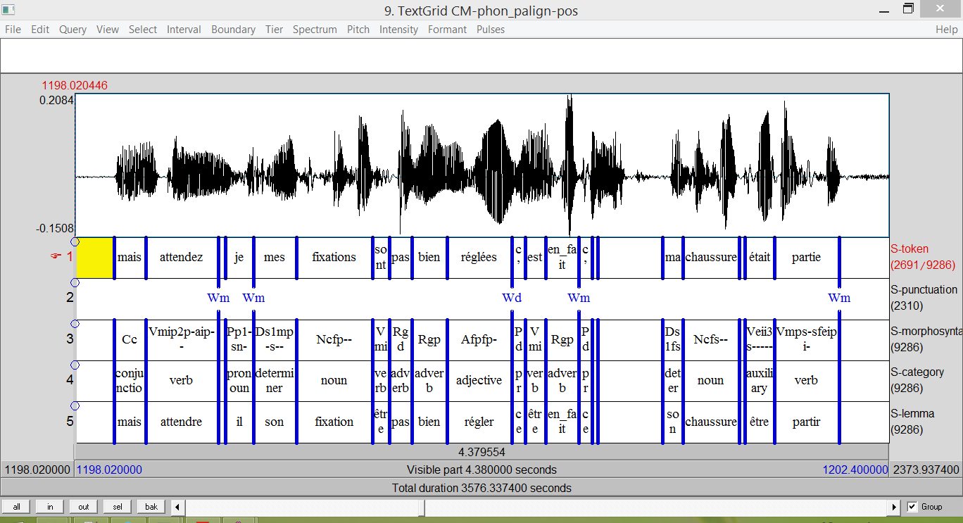 Example of time-aligned morpho-syntax on conversational speech