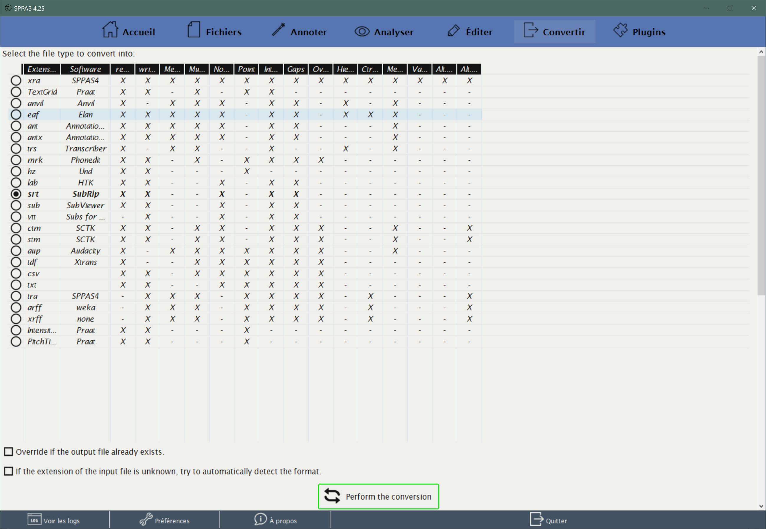 SPPAS Convert tab