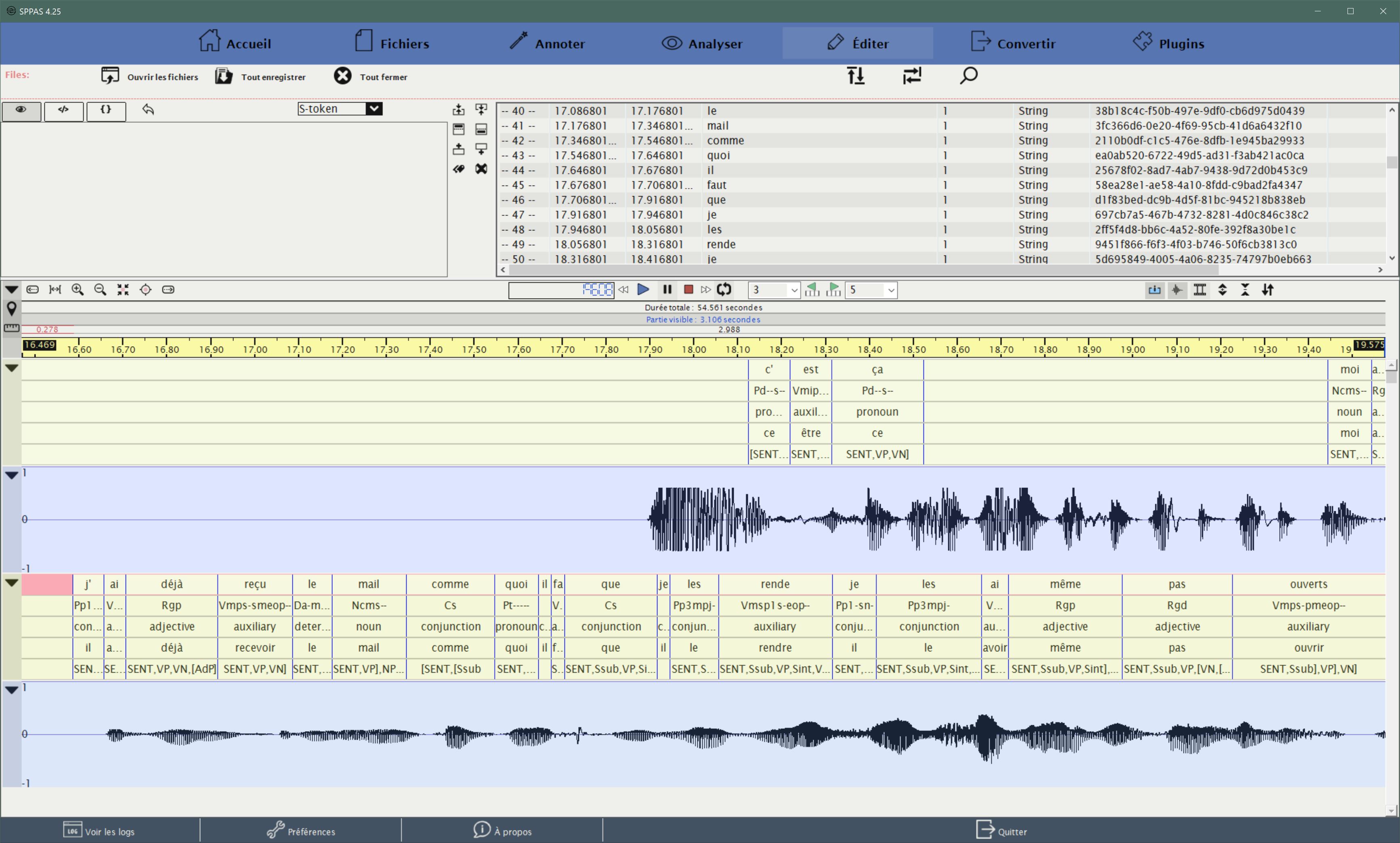 SPPAS GUI - Edit tab - POS-tagging annotations