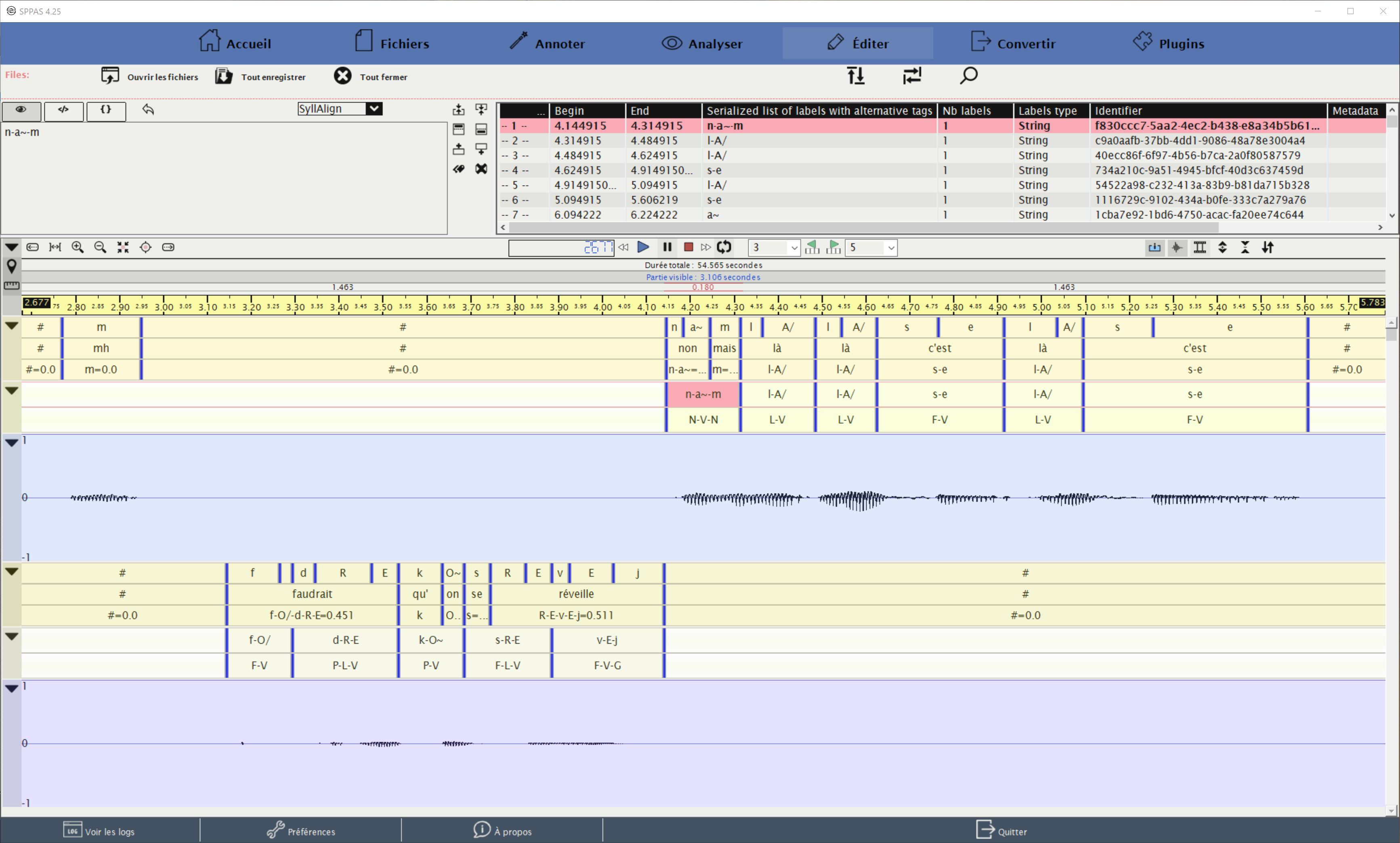 SPPAS GUI - Edit Tab - Syllabification result