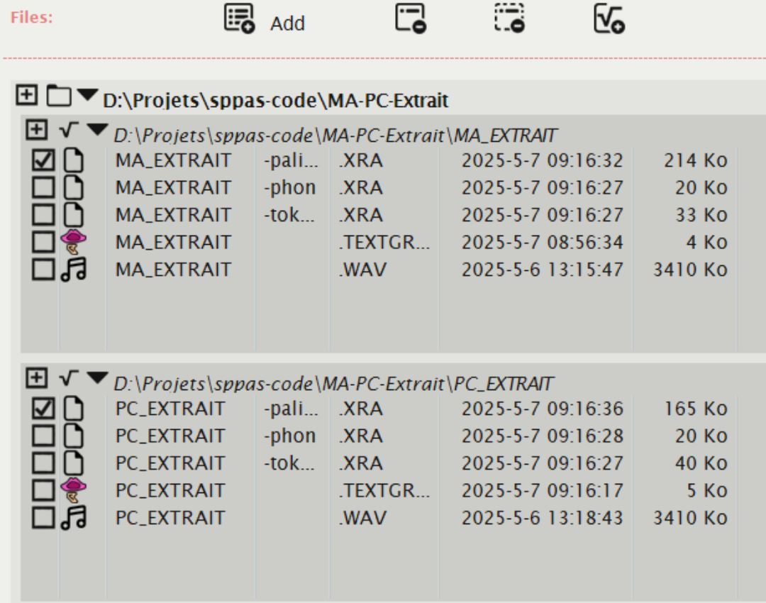 SPPAS GUI - Files tab - check files with palign patterns