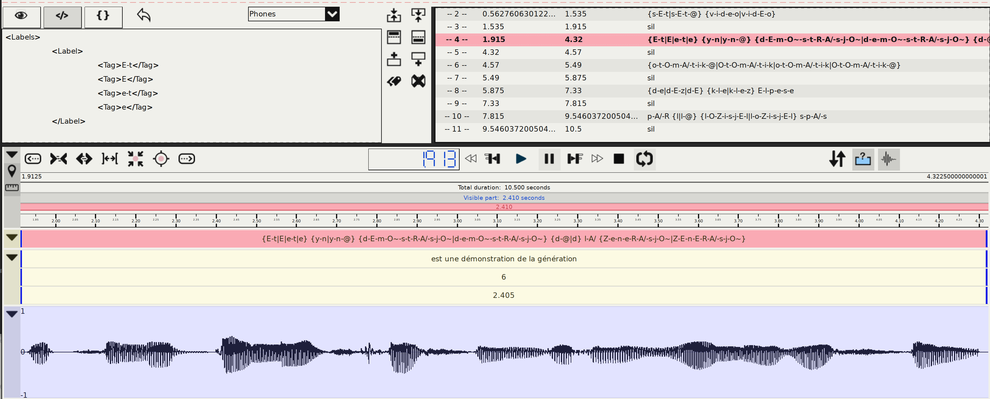 Screenshot of automatic annotation Phonetization