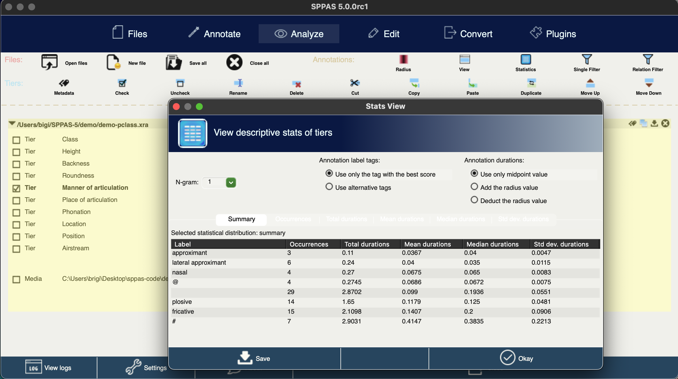 SPPAS analysis screen
