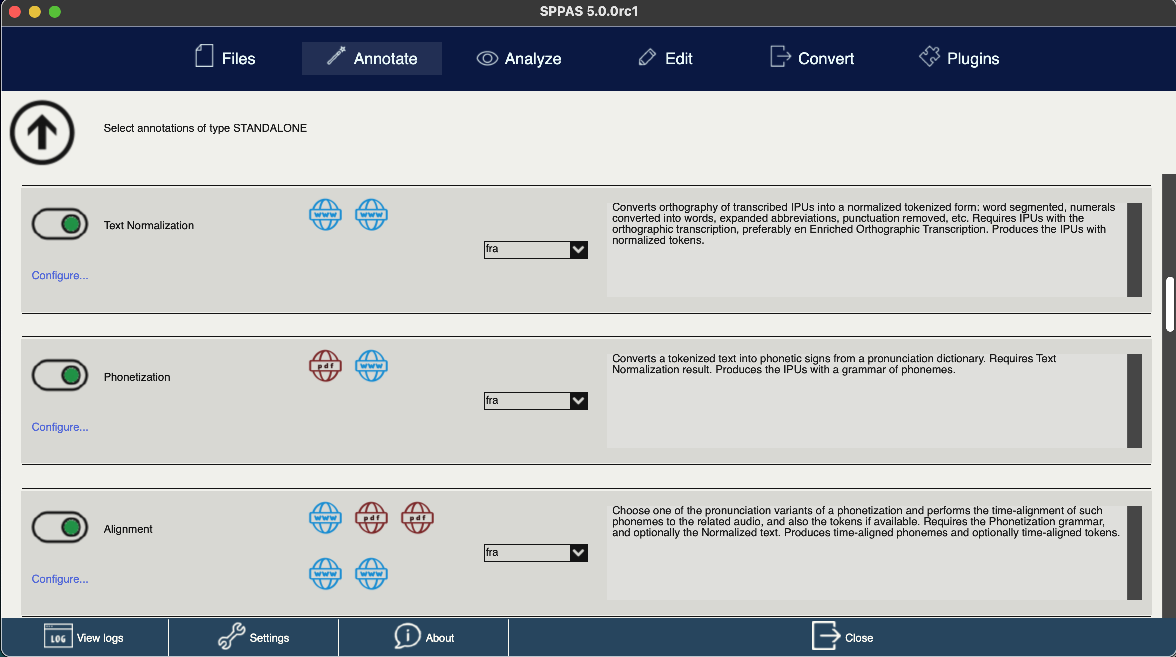 SPPAS automatic annotation screen