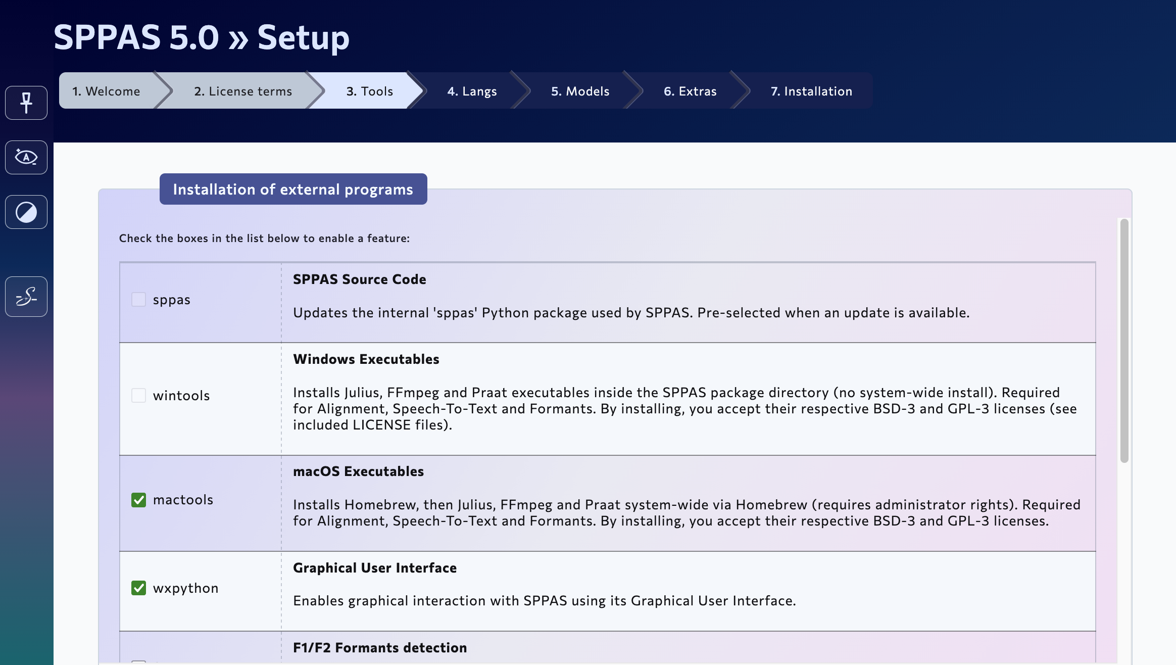 SPPAS installation setup window